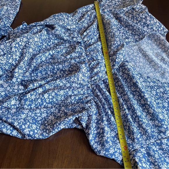 Blue & White Floral V-neck Short Sleeve Maxi Dress Plus Size 3XL - Picture 3 of 11